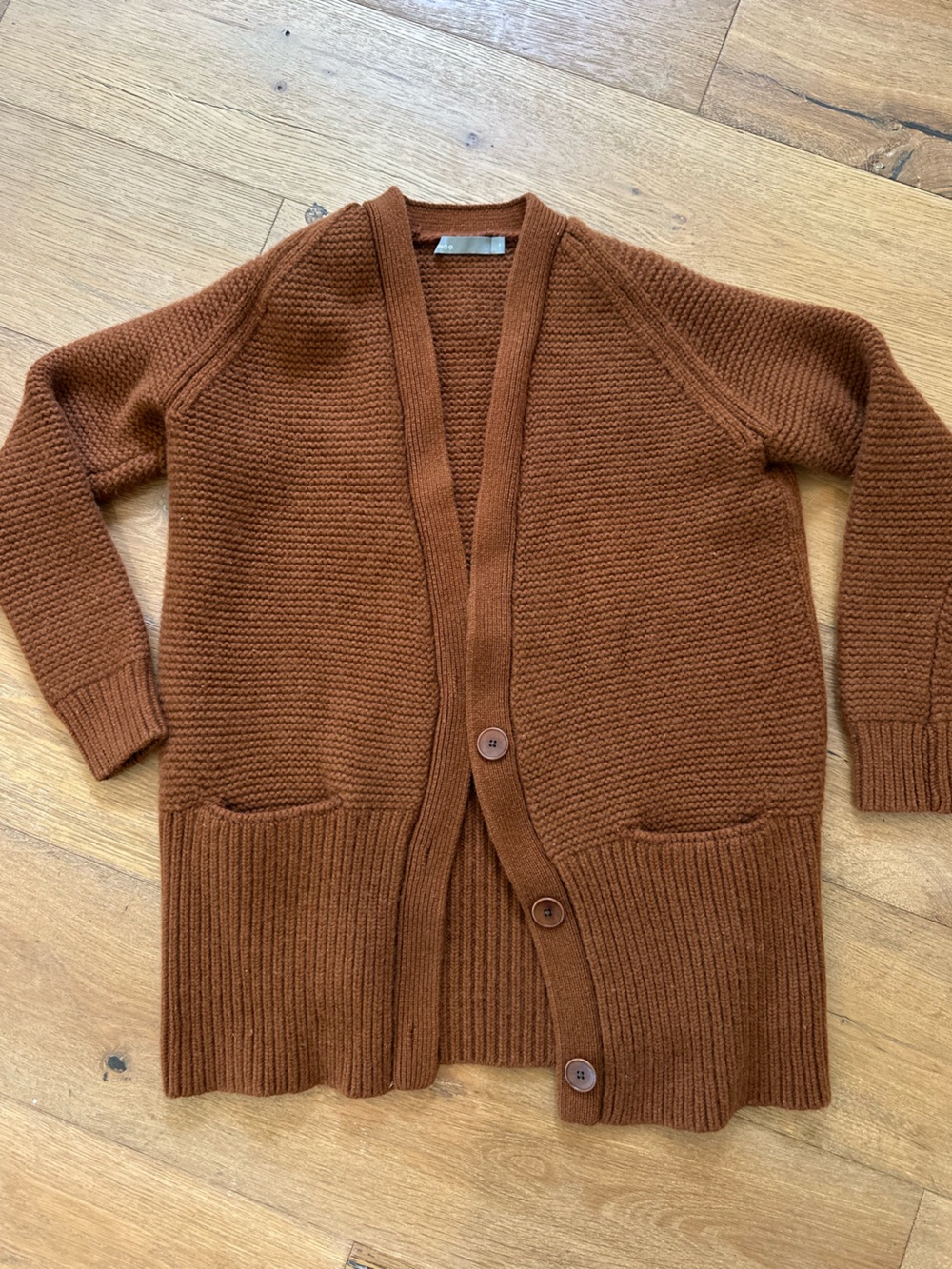 Vince Cognac Brown Wool Cashmere Chunky Cardigan Sweater Sz M